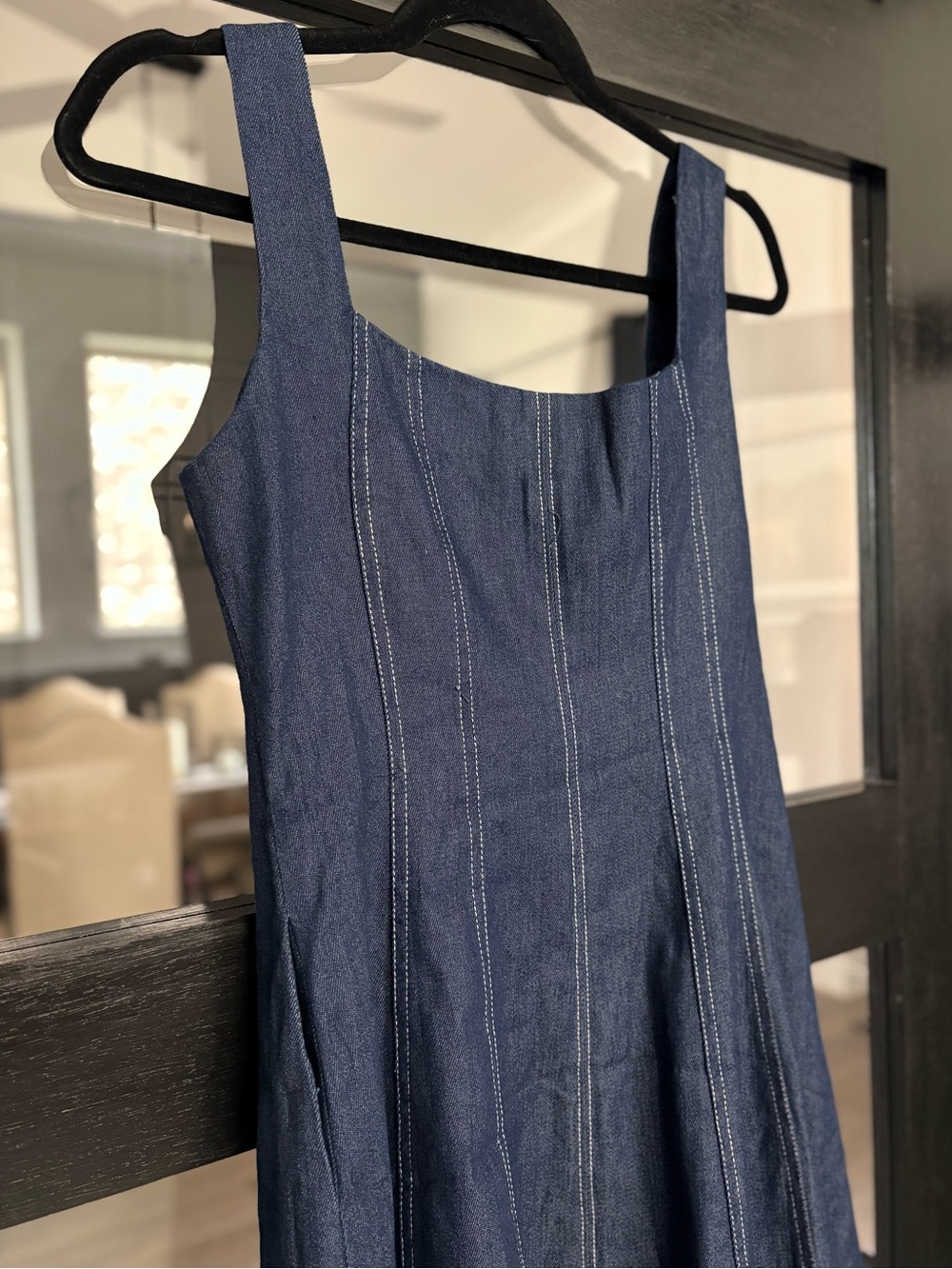 Petal & Pup Callum Denim Midi Dress Blue A-Line Pockets Contrast Stitch Medium - Picture 8 of 14